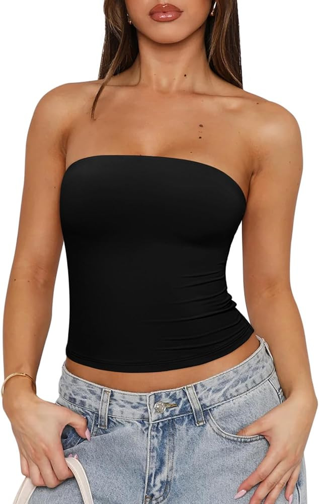 REORIA Women's Y2K Strapless Backless Tube Top Double Lined Sleeveless Crop Tank Top for Summer 2... | Amazon (US)
