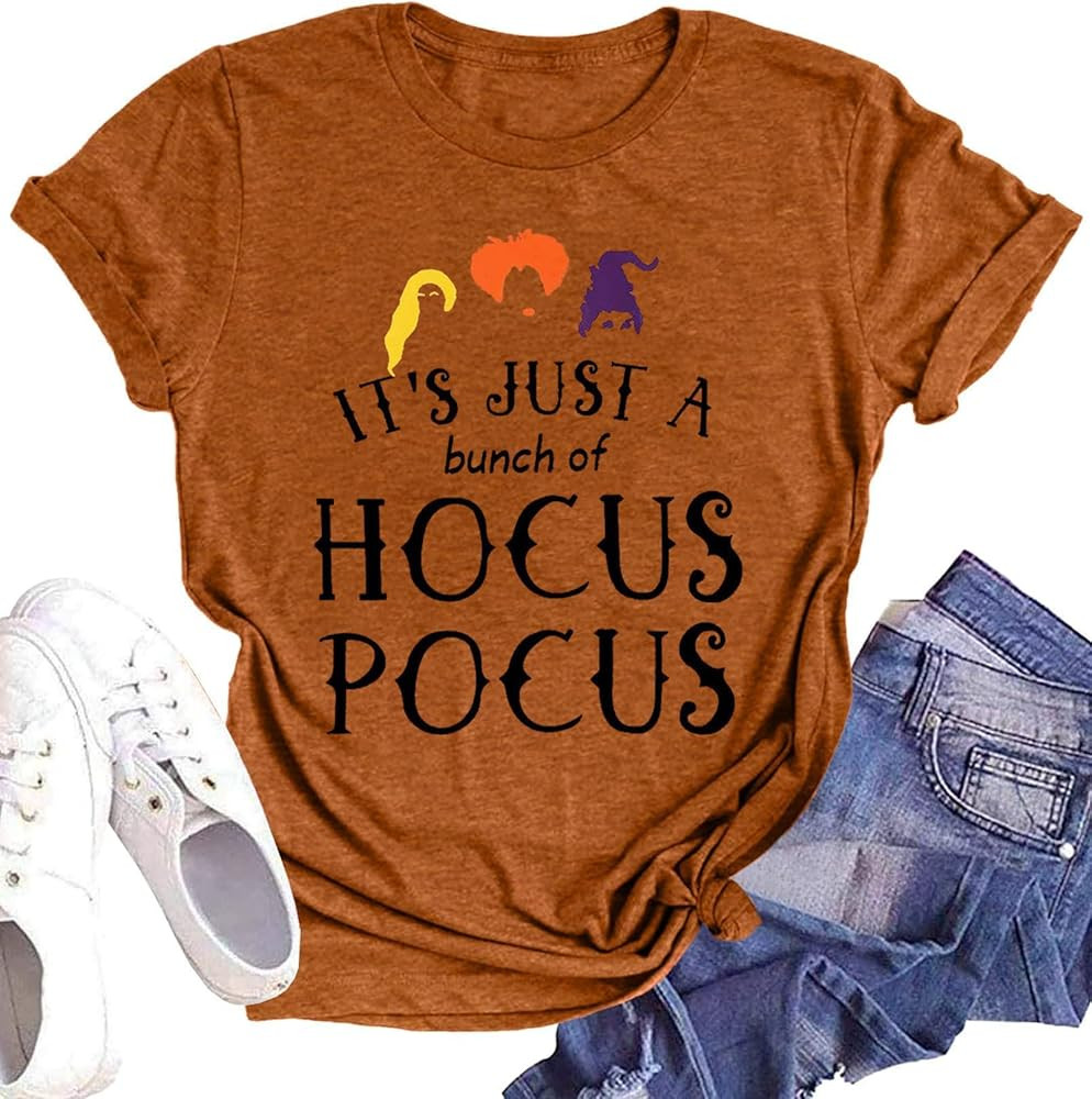 DESFSE It's Just A Bunch of Hocus Pocus T-Shirts for Women Sanderson Sisters Shirt Halloween Movi... | Amazon (US)