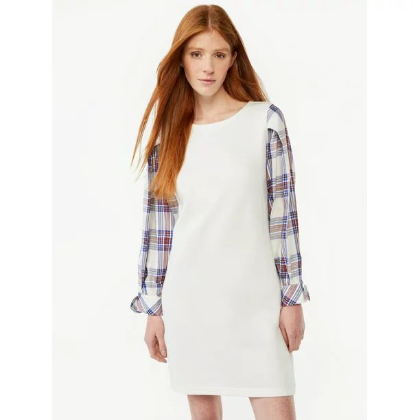 Free Assembly Women's Pleated Shoulder Mixy Mini Dress with Tie Cuffs | Walmart (US)