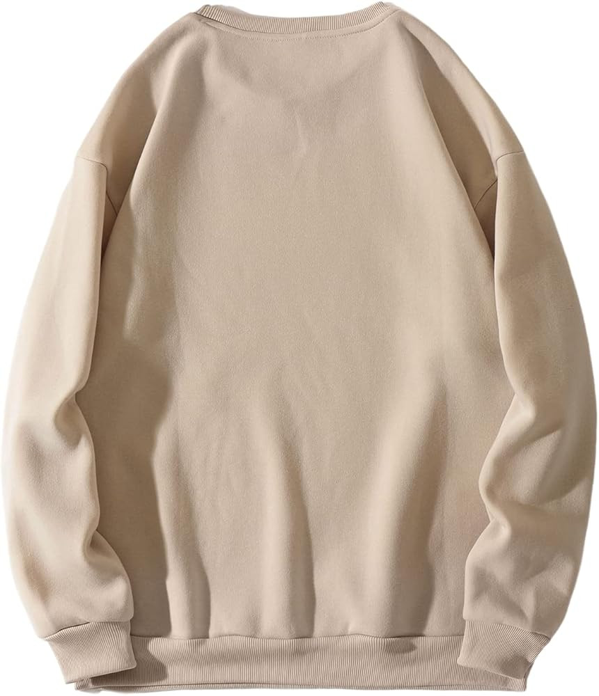 SHENHE Men's Casual Graphic Letter Long Sleeve Crewneck Drop Shoulder Sweatshirt Tops Khaki M | Amazon (US)