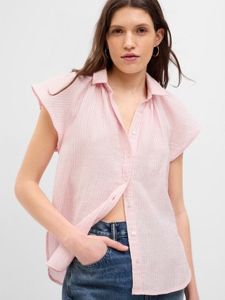Crinkle Gauze Metallic Stripe Dolman Shirt | Gap (US)