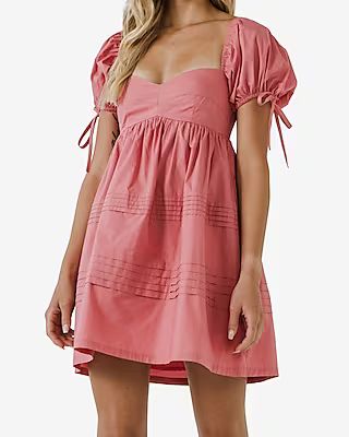English Factory Pleated Puff Sleeve Mini Dress Pink Women's XS | Express
