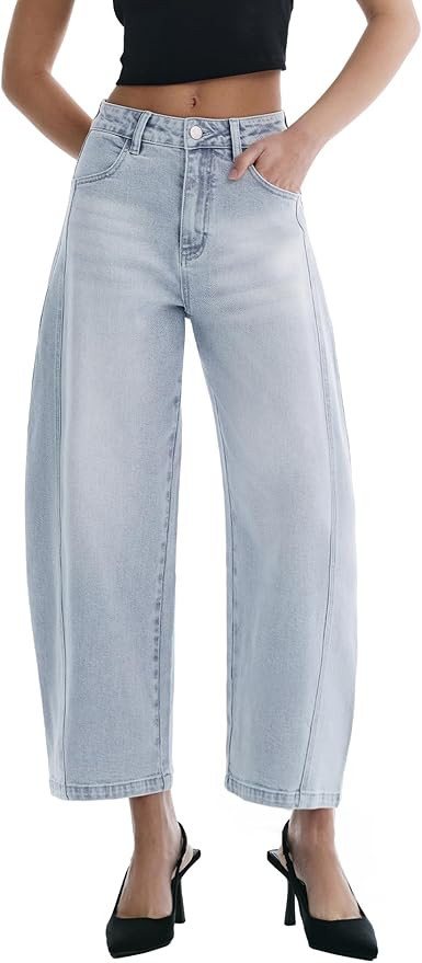 Barrel Jeans for Women Cropped Baggy High Waisted Jeans Strechy Y2K Casual Comfort Ankle Denim Pa... | Amazon (US)