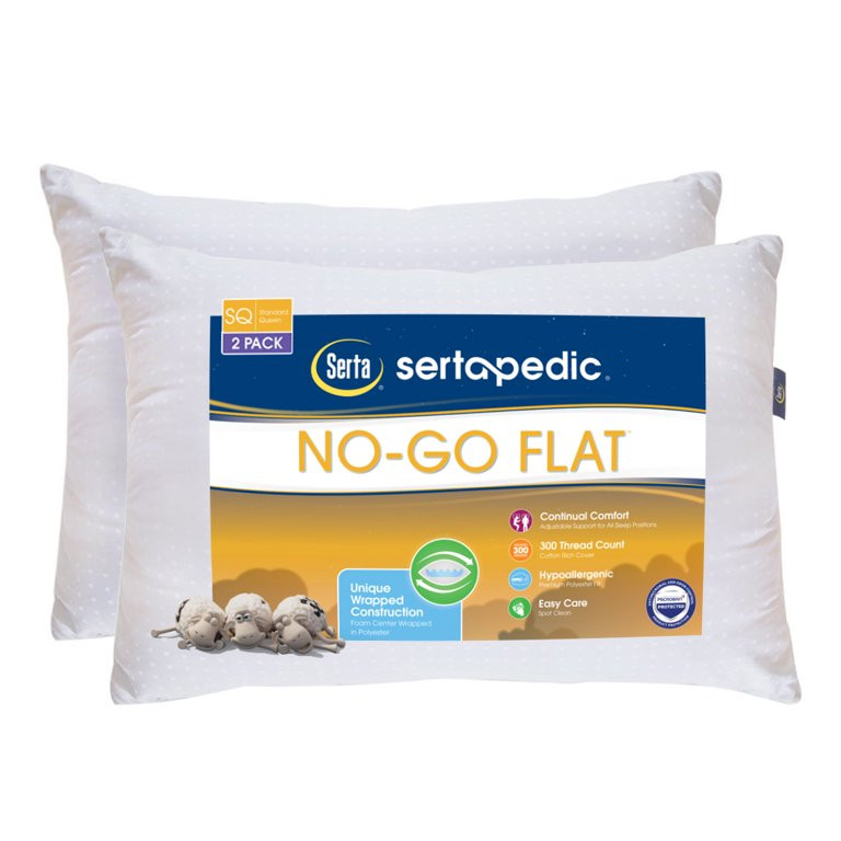 Sertapedic No Go Flat Bed Pillow, Set of 2, Standard/Queen | Walmart (US)