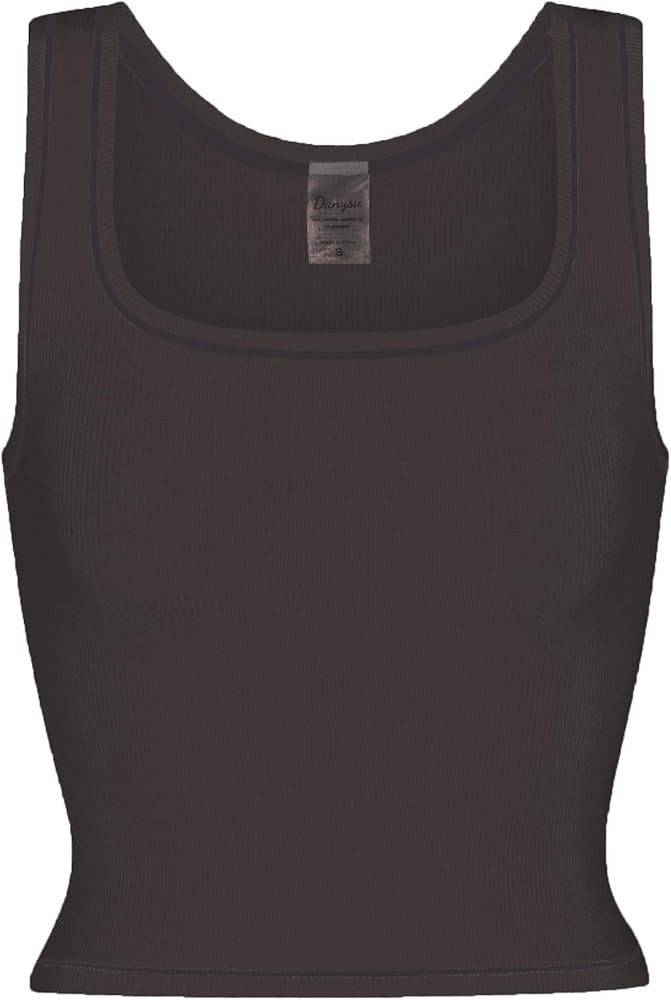 Danysu Women Rib Tank Top Padded Workout Top Square Neck Crop Tank Fitted Basic Cami Tops | Amazon (US)
