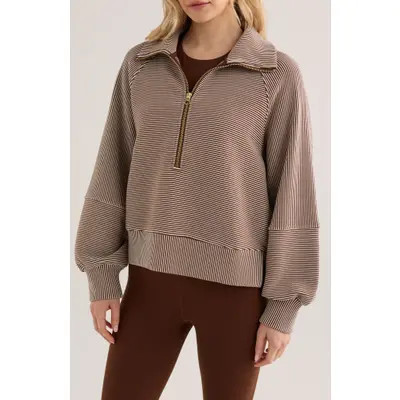Varley Milano Half-Zip Sweatshirt in Cocoa Berry/Egret at Nordstrom, Size Medium | Nordstrom