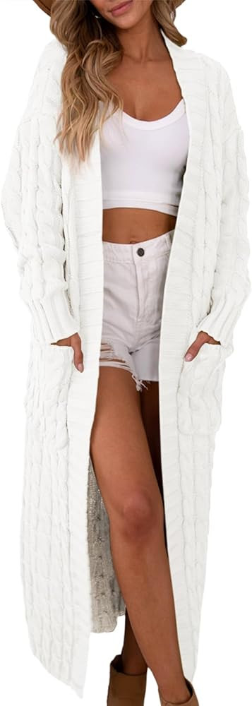 Saodimallsu Womens Open Front Long Cardigan Oversized Long Sleeve Loose Cable Knit Chunky Fall Sw... | Amazon (US)