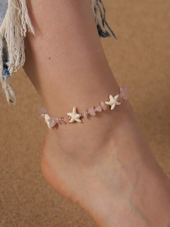 1pc Bohemian Style Popular All-Match Natural Stone Starfish Women's Anklet, Suitable For Beach Va... | SHEIN