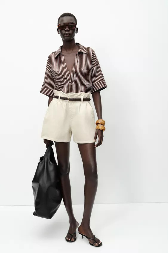 Z1975 DENIM PAPERBAG BERMUDA SHORTS WITH BELT | Zara UK