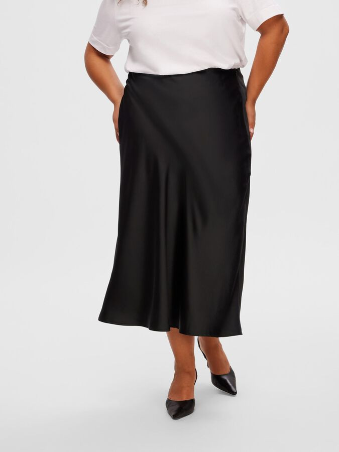 SATIN MIDI SKIRT | Black | SELECTED FEMME® | Selected