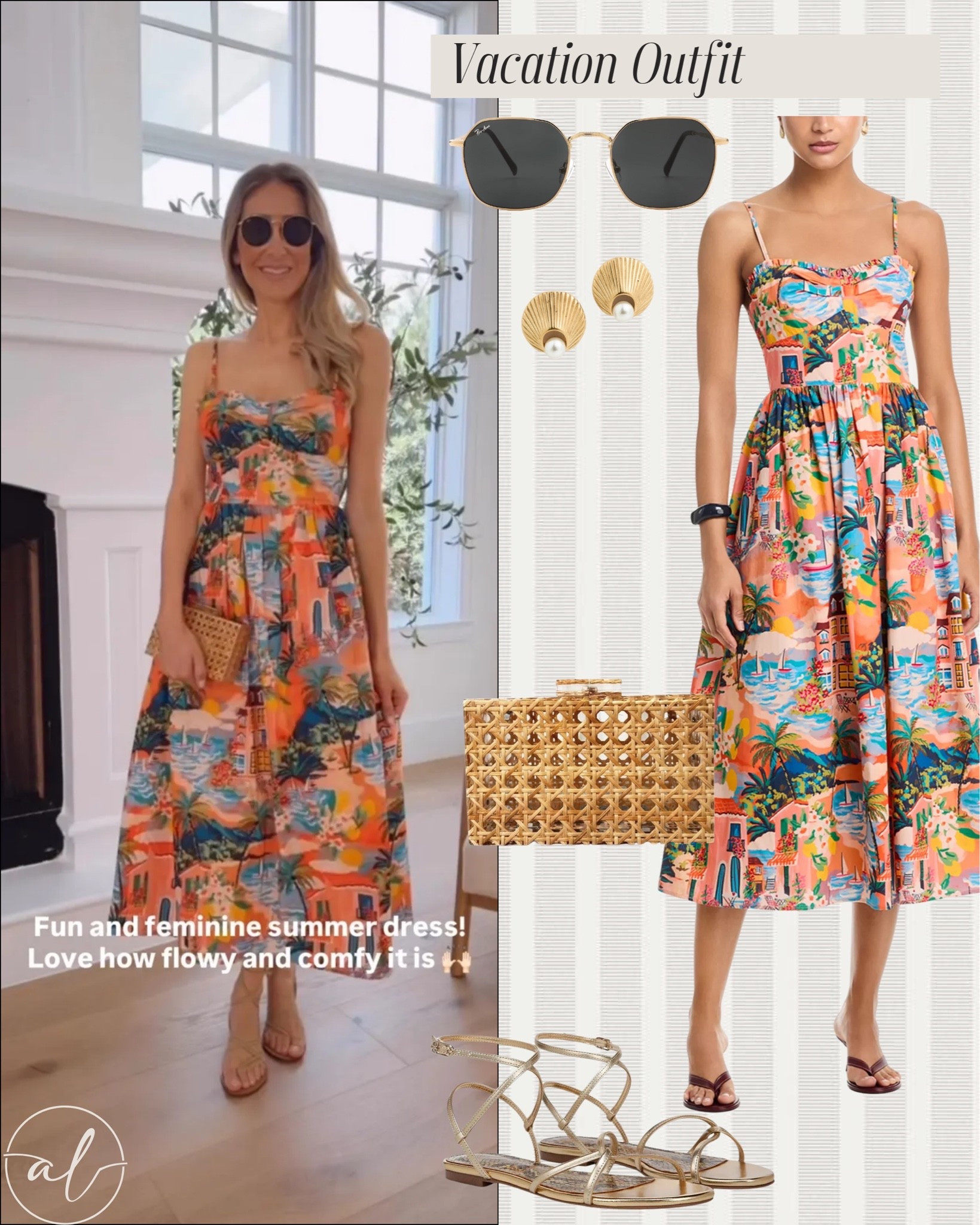 Vacation outfit idea 
Fun and feminine summer dress! Love how flowy and comfy it is 
Fits true to size and I’m wearing size small.

#LTKU #LTKSeasonal #LTKootd