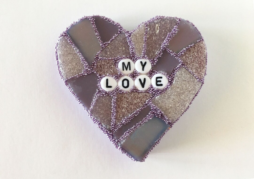 Large Purple Conversation Heart My Love Glass Tile Stained Valentines Day Galentines Mosaic Heart... | Etsy (US)