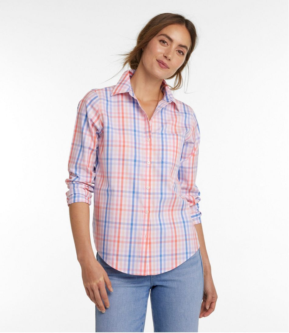 Women's Wrinkle-Free Pinpoint Oxford Shirt, Long-Sleeve Relaxed Fit Plaid | L.L. Bean