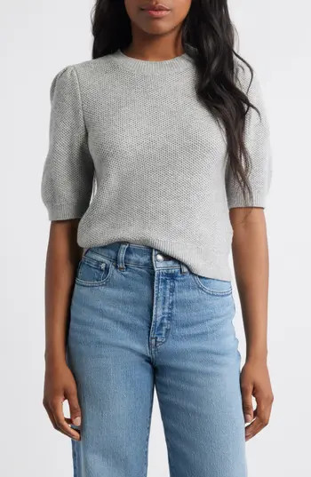 Madewell Puff-Sleeve Textured Sweater in Heather Stone Grey at Nordstrom Rack, Size Xx-Small | Nordstrom Rack