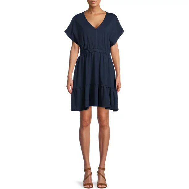 Time and Tru Women's  Short Sleeve Knit V-Neck Dress - Walmart.com | Walmart (US)