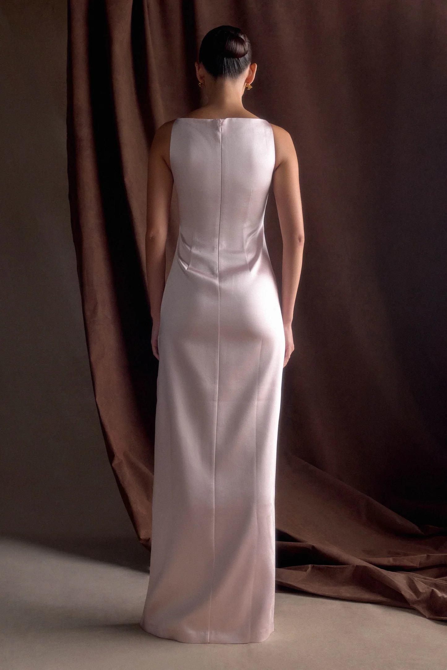 Violet Sleeveless Satin Maxi Dress - Soft Pink | Meshki (APAC)