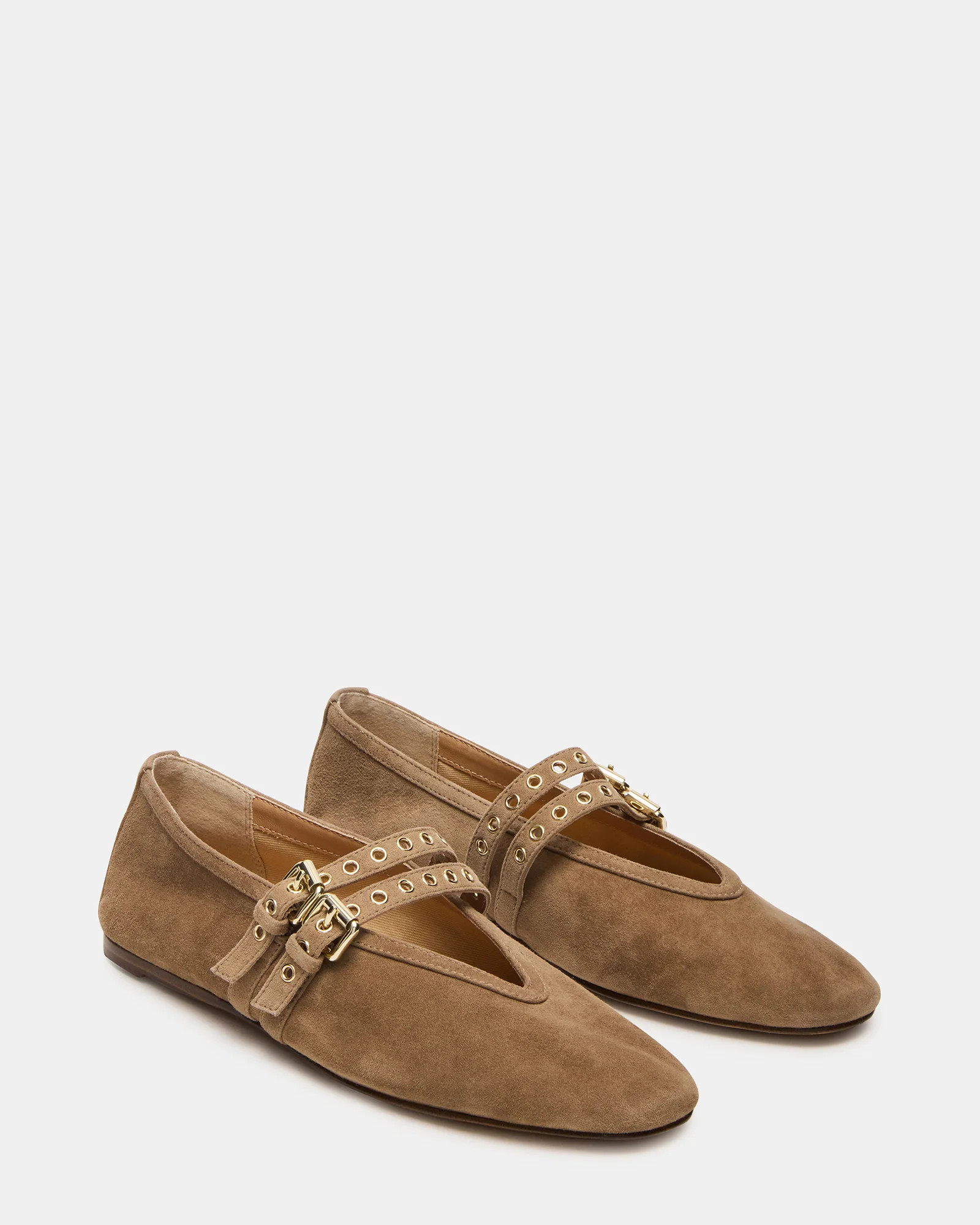 LYDIA Taupe Suede Square-Toe Mary Jane Ballet Women's Flat | Steve Madden (US)