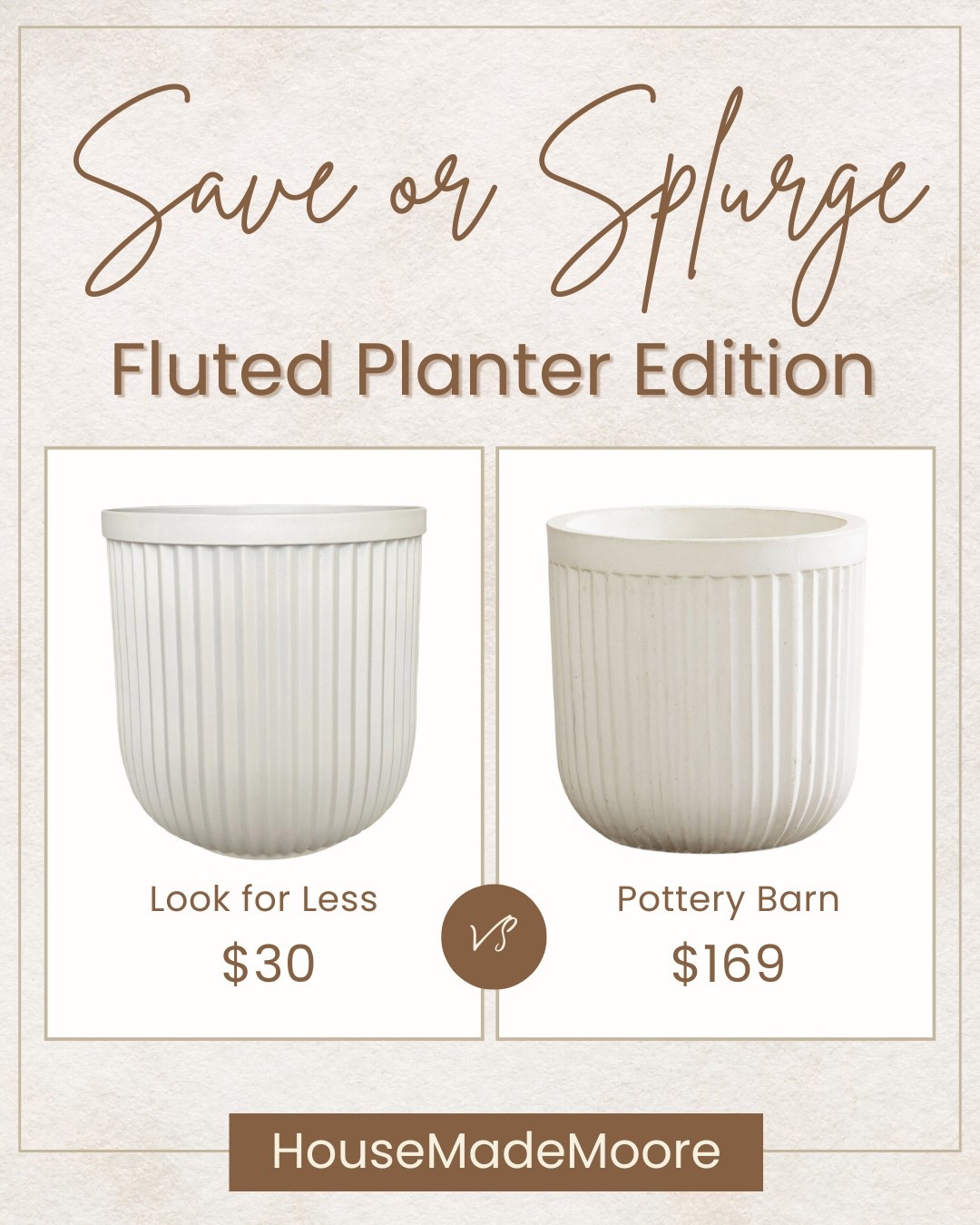A fluted planter is the perfect way to add texture, dimension, and a designer touch to any space—whether indoors or out. These Save vs. Splurge options bring the same classic ridged detailing, neutral matte finish, and timeless elegance, but with a major price difference.

Perfect for styling a console, flanking an entryway, or elevating your patio, this planter proves that good design doesn’t have to cost a fortune.

Would you save or splurge on this one? Because even your plants deserve a stylish home.

#LTKHome