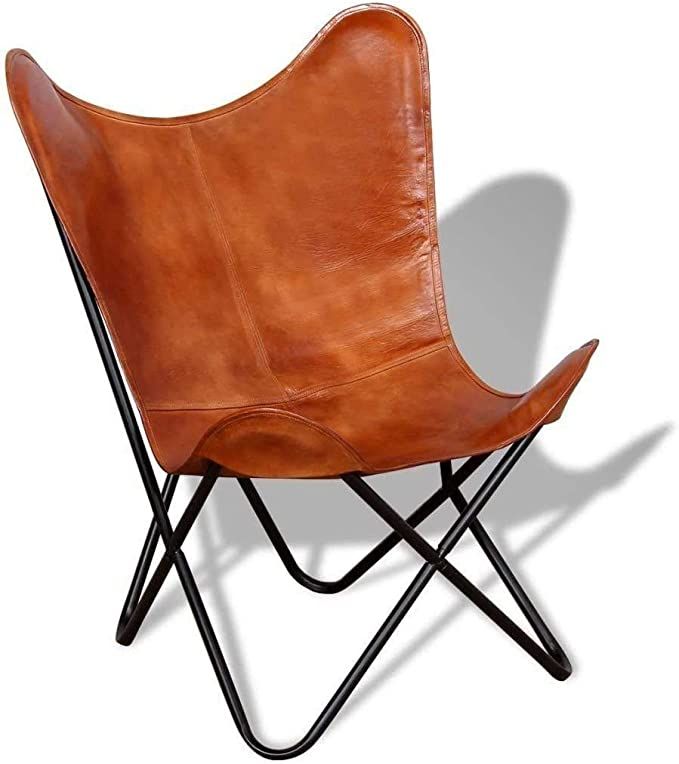 Leather Living Room Chairs-Butterfly Chair Brown Leather Butterfly Chair-Handmade with Powder Coa... | Amazon (US)