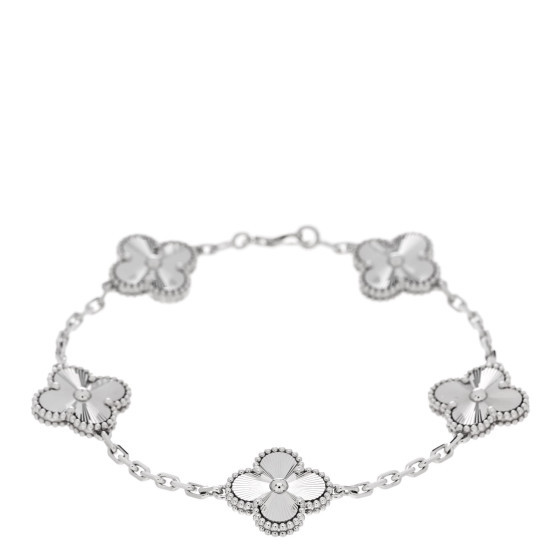 18K White Gold 5 Motifs Guilloche Vintage Alhambra Bracelet | FASHIONPHILE (US)