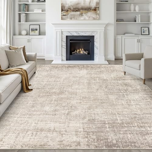 8x10 Area Rugs Living Room: Washable Large Neutral Brown Rug Abstract Soft Modern Stain Resistant... | Amazon (US)