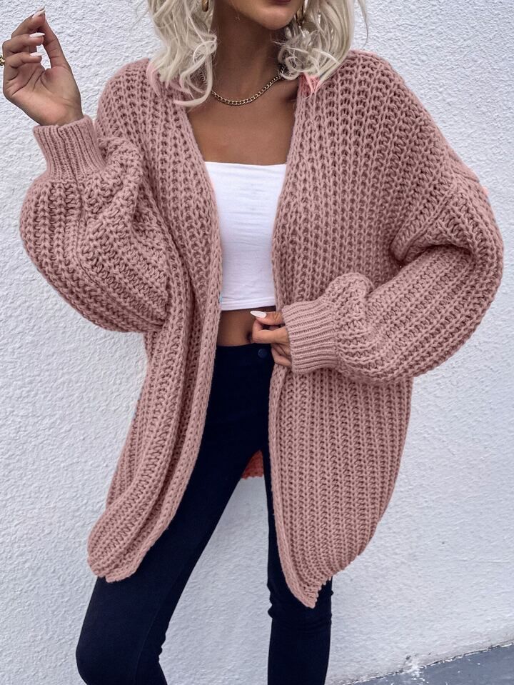 SHEIN Frenchy Chunky Knit Drop Shoulder Cardigan | SHEIN