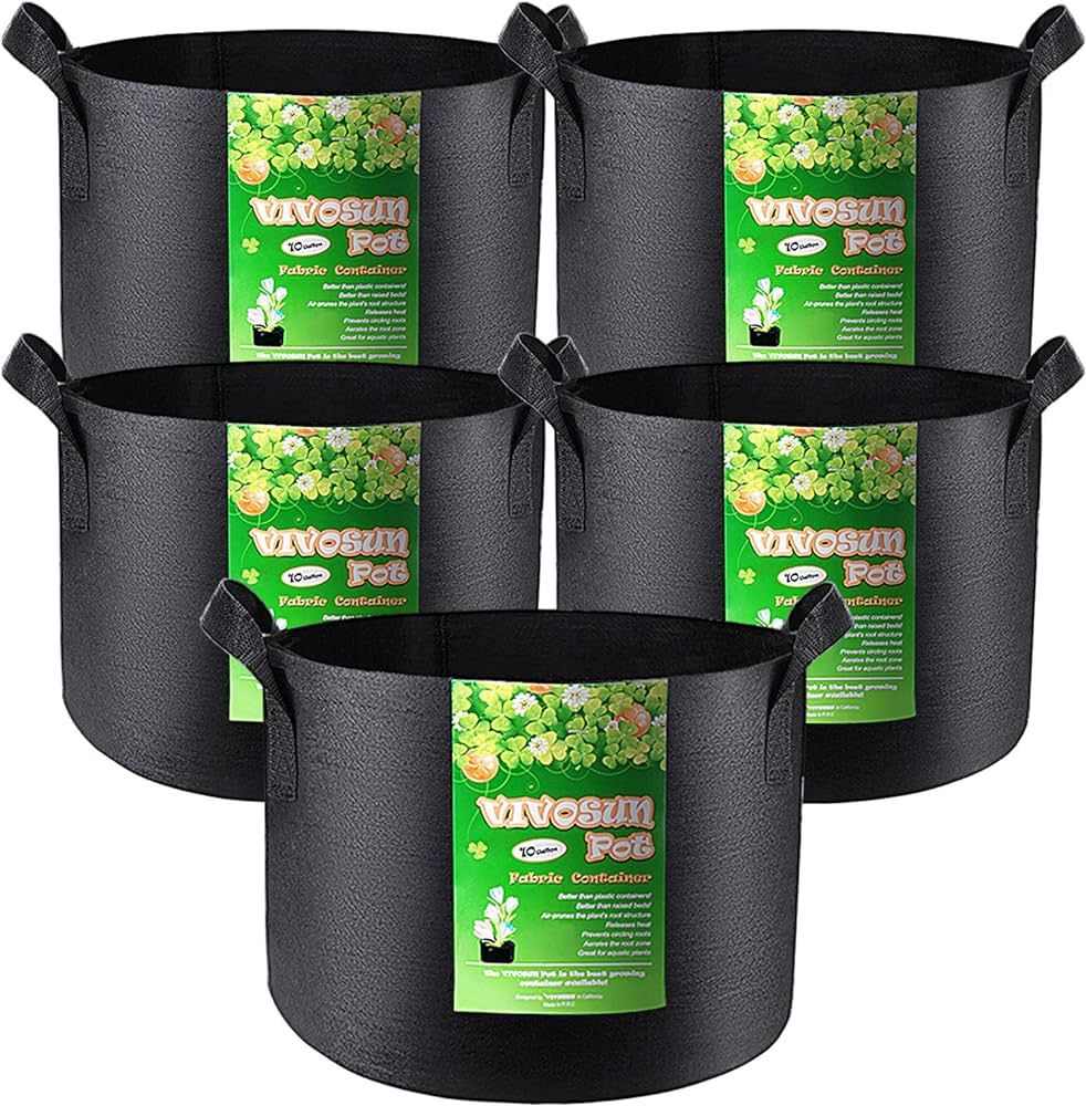VIVOSUN 5-Pack 10 Gallon Plant Grow Bags, Heavy Duty Thickened Nonwoven Fabric Pots with Handles | Amazon (US)