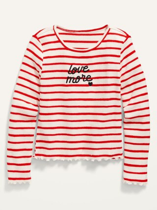 Cozy Rib-Knit Striped Graphic Cropped Long-Sleeve Top for Girls | Old Navy (US)
