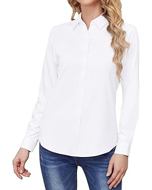 Wrinkle Free Womens Button Down Shirts for Women Long Sleeve Stretch Business Office Formal Work ... | Amazon (US)
