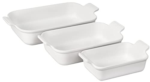 Le Creuset Stoneware Heritage Set 3 Rectangular Dishes, White | Amazon (US)