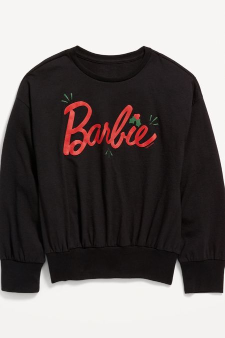 On sale right now at Old Navy! Girls Christmas Barbie sweaters. 👱🏼‍♀️ I had to get one for Lilly and I 🎄🤍 I got Lilly an XS and a size Large for myslef. I figured I could wear it as a matching crop with my bump this holiday season! 

Holiday outfit under $20
Rib-knit crew neck.
Long drop-shoulder sleeves.
Holiday-themed licensed pop-culture graphic 

#LTKHoliday #LTKkids #LTKGiftGuide