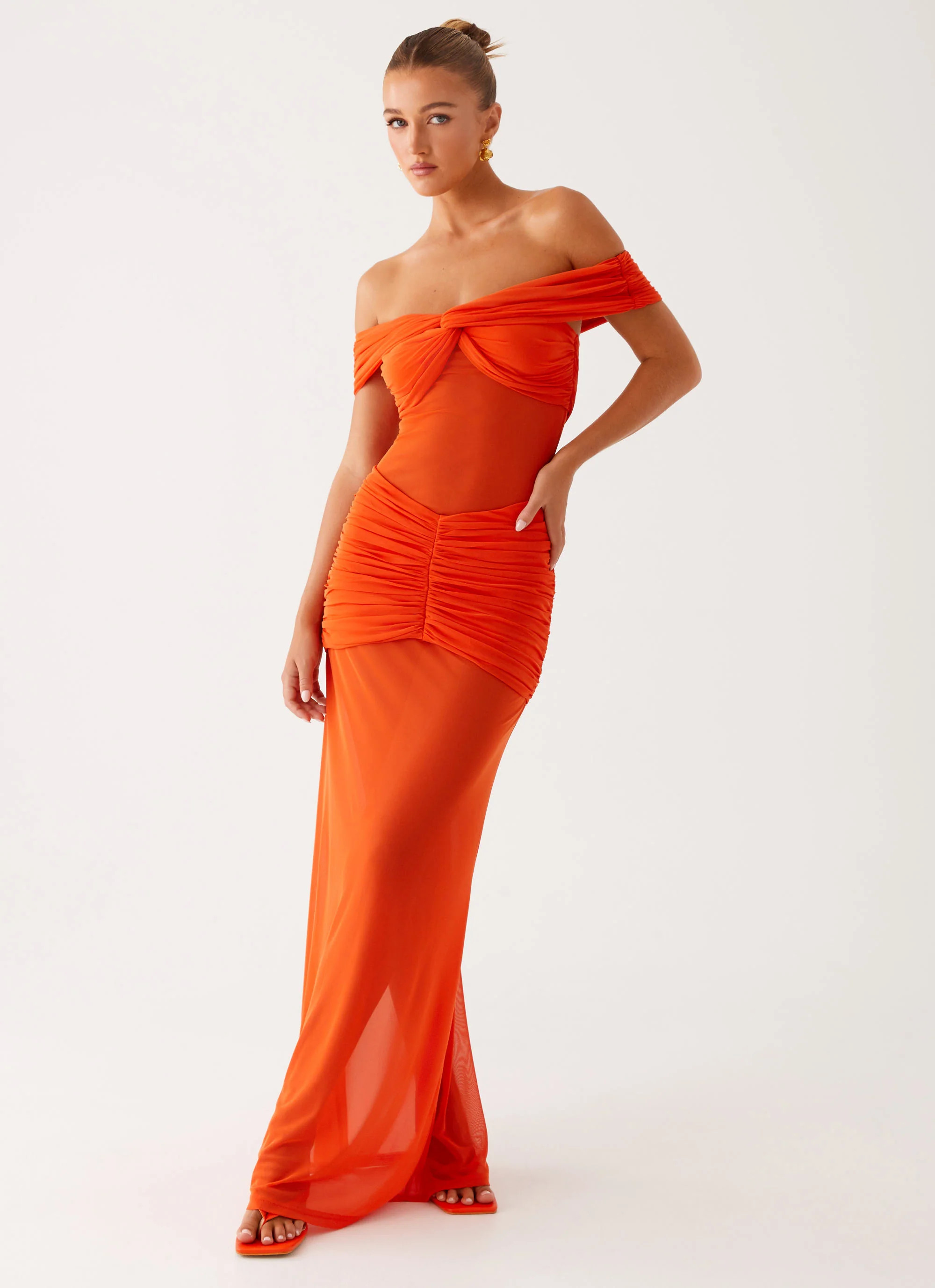 Charming Off Shoulder Maxi Dress - Orange | Peppermayo (Global)