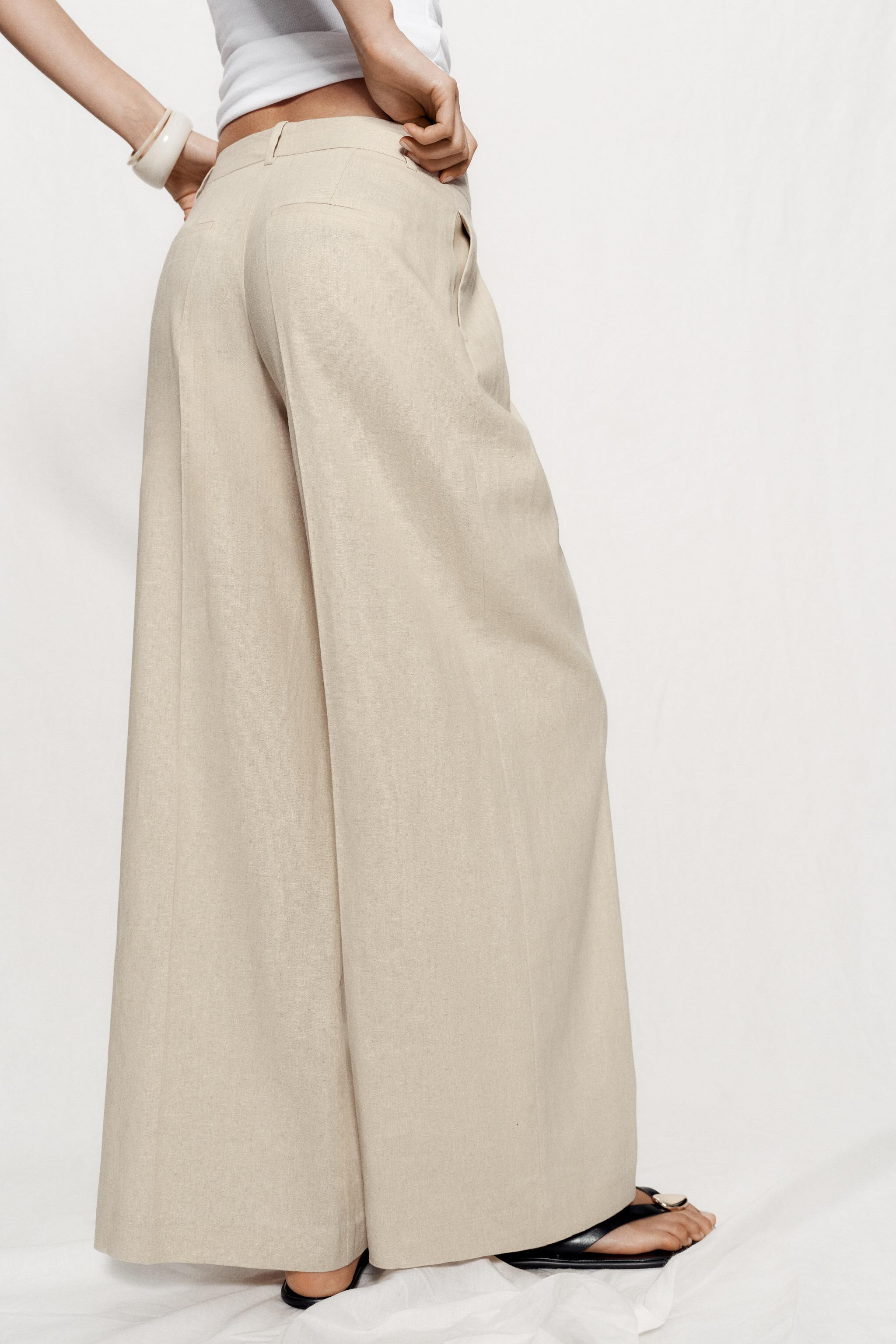 LINEN BLEND WIDE-LEG TROUSERS | Zara UK