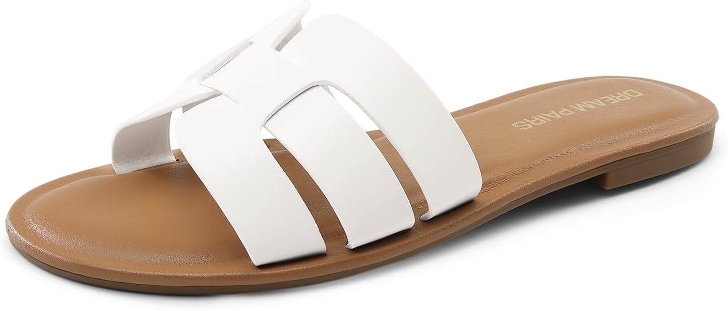 DREAM PAIRS Women's Dressy Slide Sandals Slip-on Open Round Toe Flat Sandals Fashion Casual Comfo... | Amazon (US)