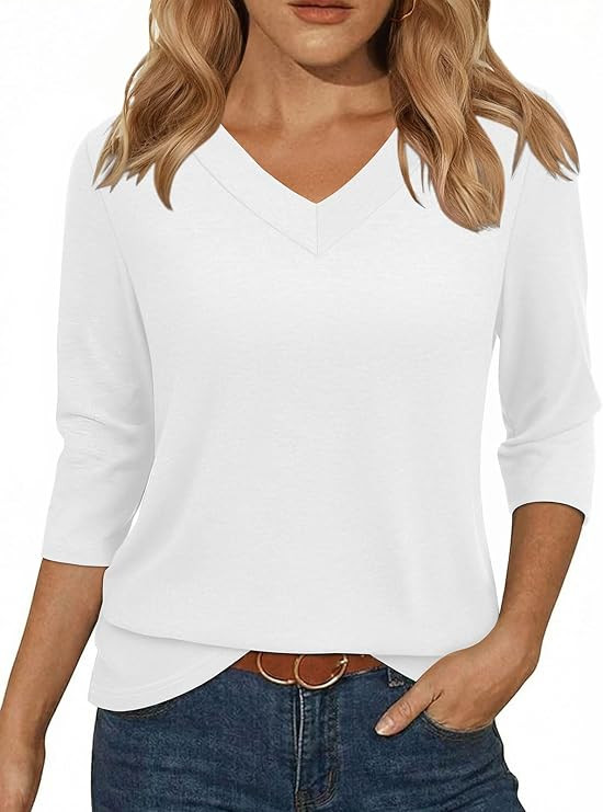 Womens Tops 3/4 Sleeve V Neck Tunic Tops Casual Loose Fit Shirts Soft Lightweight Blouses Tees | Amazon (US)