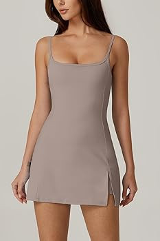 QINSEN Womens Spaghetti Strap Tennis Dress with Shorts Workout Side Slit Active Golf Dresses | Amazon (US)