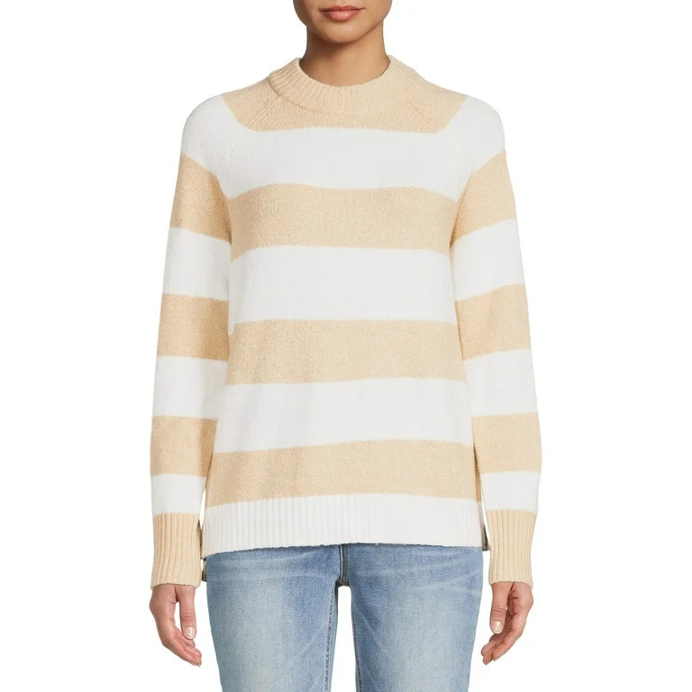 Time and Tru Women's Super Soft Midweight Stripe Sweater | Walmart (US)