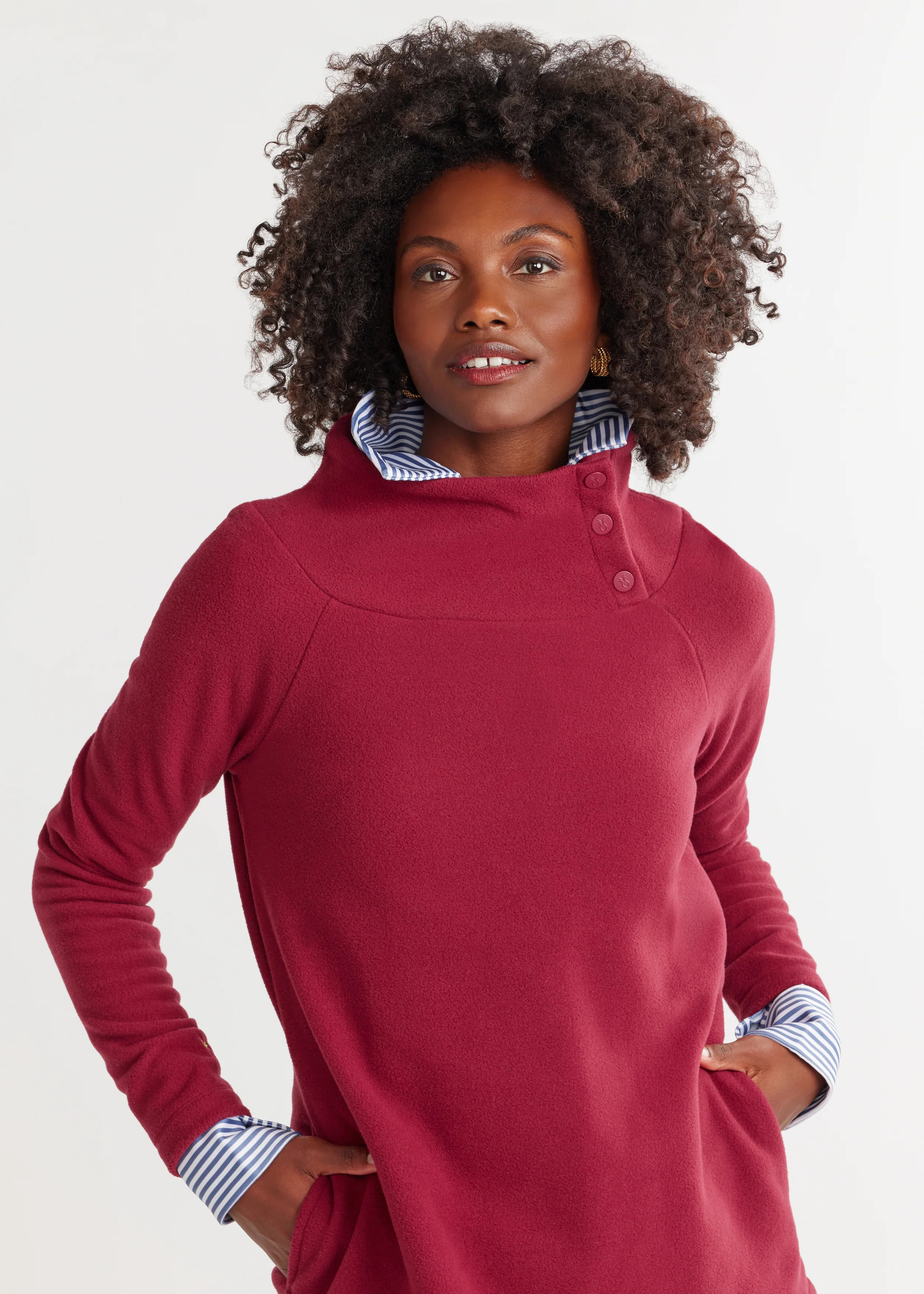 Marielle Mock Neck in Vello Fleece (Burgundy) | Dudley Stephens
