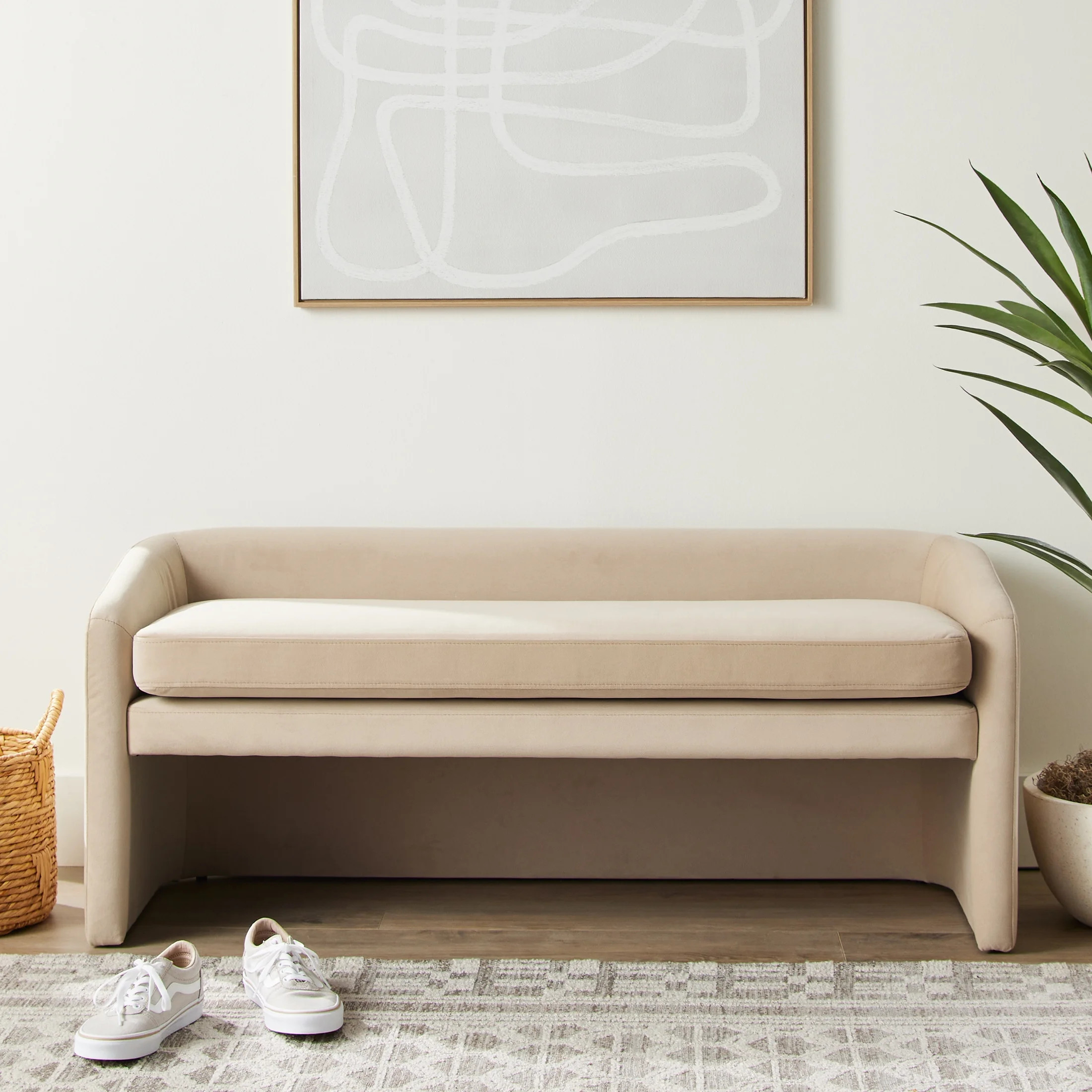 Better Homes & Gardens Wyatt 50" Velvet Accent Bench, Beige | Walmart (US)