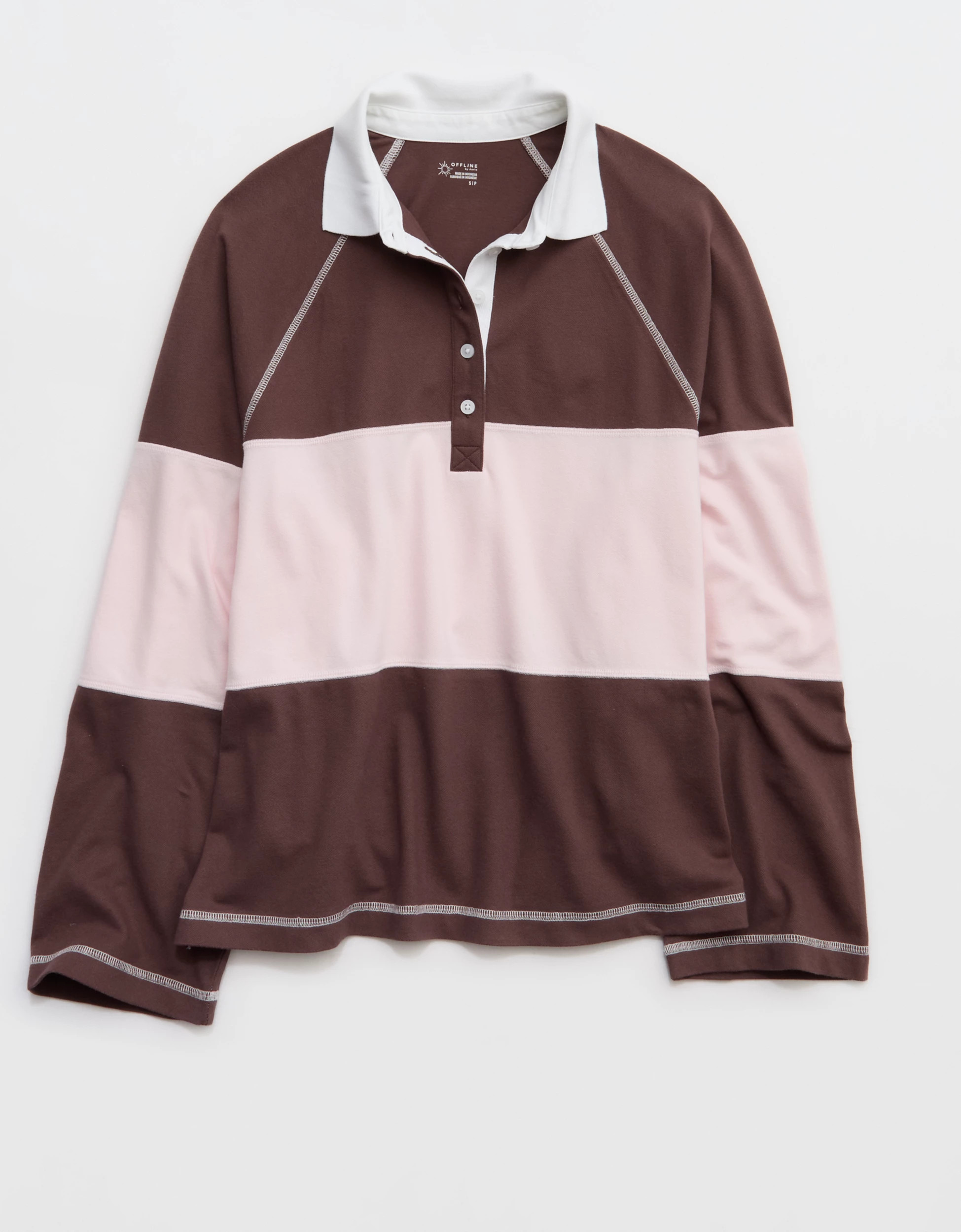 OFFLINE By Aerie Long Sleeve Pique Striped Rugby T-Shirt | Aerie