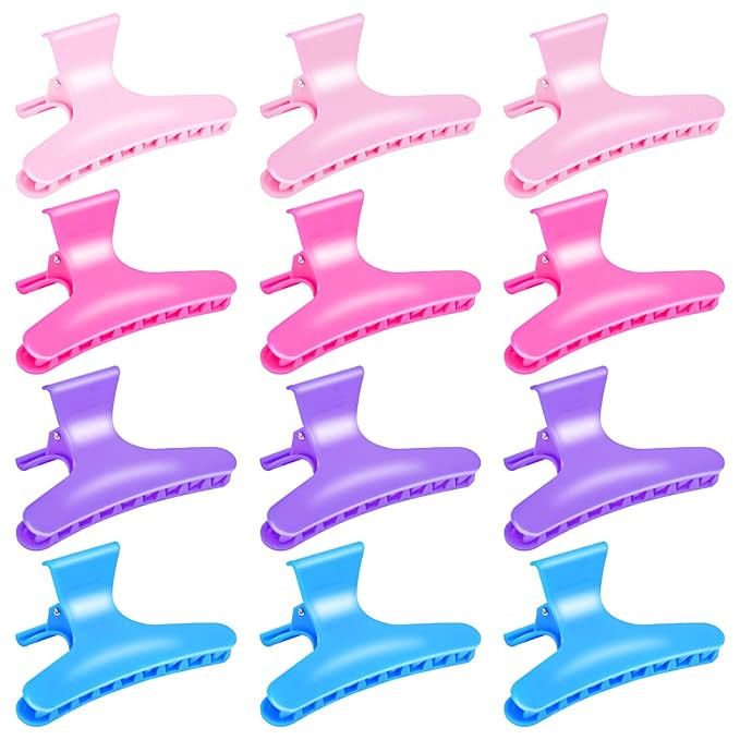 Hair Clips for Styling Sectioning 12 Pack Pink Hot Pink Purple Blue Butterfly Clamps Hair Claw Cl... | Amazon (US)