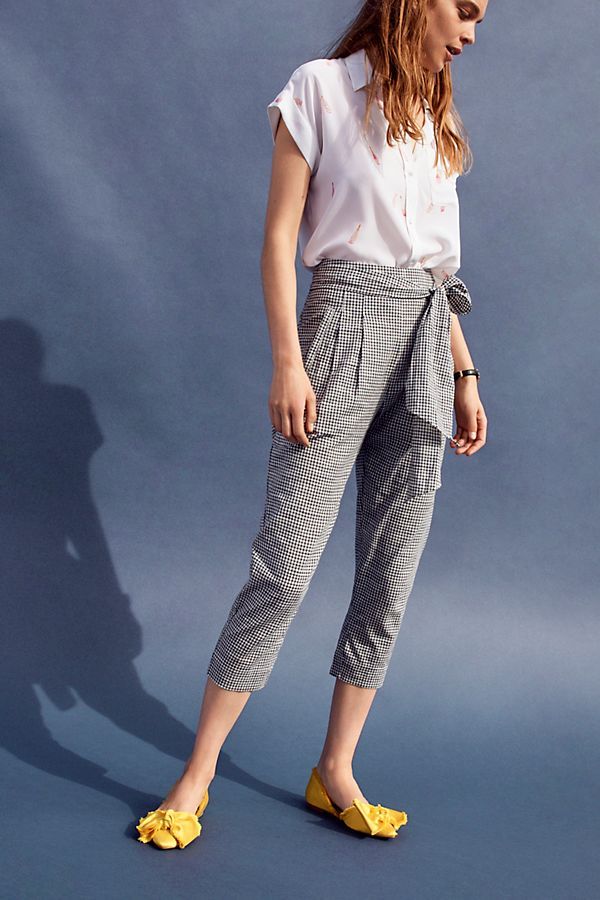 Tie-Waist Gingham Trousers | Anthropologie (US)