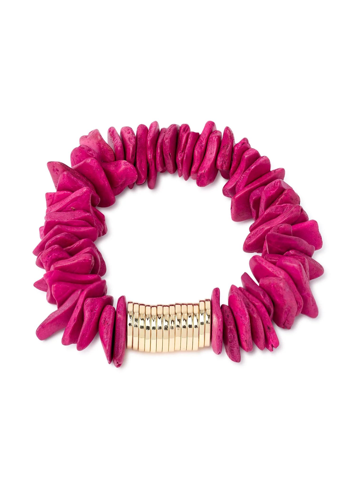 Scoop Women’s Coco Wood Bead and 14K Gold Flash-Plated Stretch Bracelet, Pink - Walmart.com | Walmart (US)