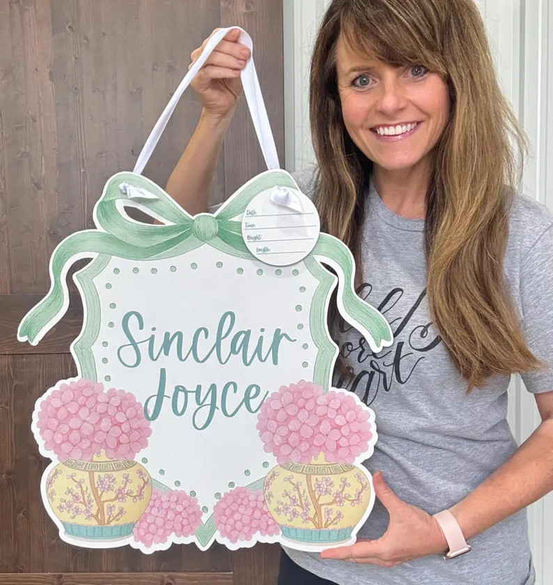 Personalized Spring Door Hanger, Summer Front Door Decor, Family Name Sign, Pink Bow Hydrangea Ch... | Etsy (US)