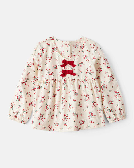 Toddler Girl Floral Print 100% Cotton Long-Sleeve Top - Ivory | Carter's Inc