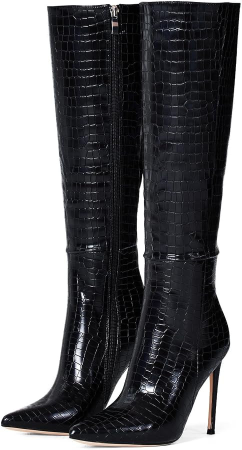 4 inch Women's Knee High Long Boots, Stiletto Tall Pointed Toe Heeled Boot Leather Suede Comforta... | Amazon (US)