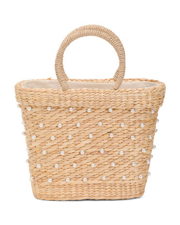 Faux Pearl Embellished Satchel | TJ Maxx