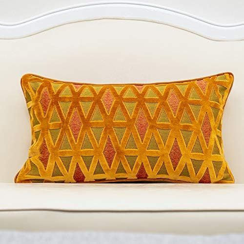 Alerfa 12 x 20 Inch Rectangle Diamond Plaid Striped Embroidery Cut Velvet Cushion Case Luxury Modern | Amazon (US)