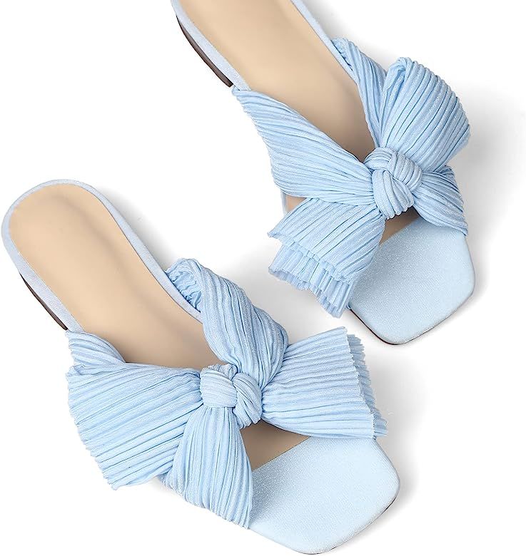 MICIFA Women's Bow Flat Sandals Open Toe Summer Comfort Slip on Slide Sandals Bridal Wedding Dress S | Amazon (US)