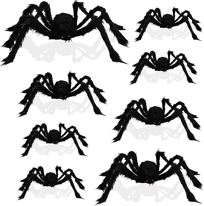 8PCS Spiders Halloween Decorations Outdoor, Halloween Decorations Giant Spiders Fake Large Spider... | Amazon (US)